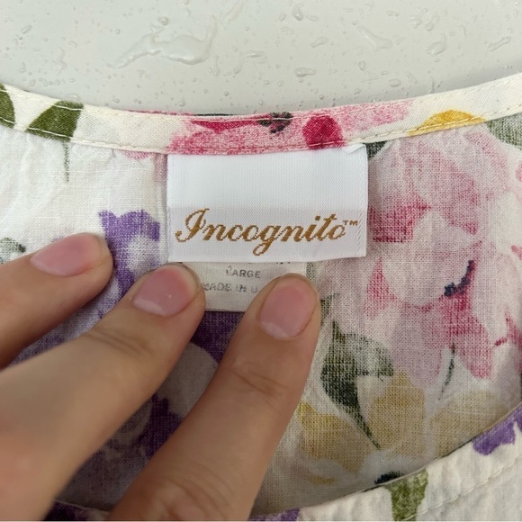 🦋 Incognito Off White Floral Vintage Tank Top Blouse Large Spring Easter - Picture 2 of 5